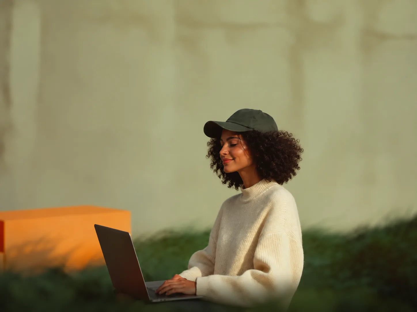 Una emprendedora trabajando en su portátil al aire libre